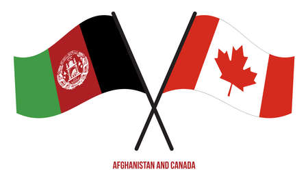 Afghanistan and Canada Flags Crossed And Waving Flat Style. Official Proportion. Correct Colors.のイラスト素材