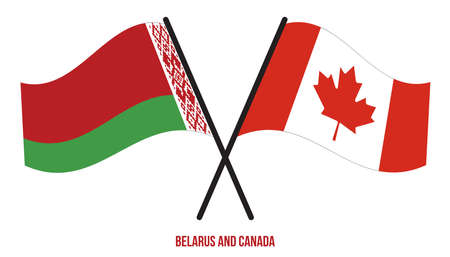 Belarus and Canada Flags Crossed And Waving Flat Style. Official Proportion. Correct Colors.のイラスト素材