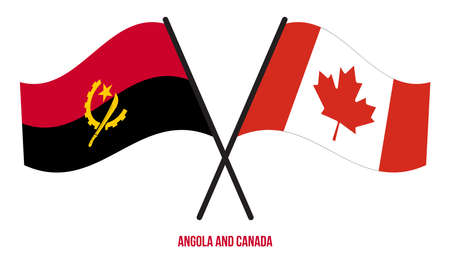 Angola and Canada Flags Crossed And Waving Flat Style. Official Proportion. Correct Colors.のイラスト素材