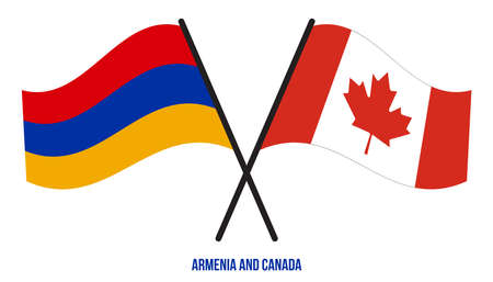 Armenia and Canada Flags Crossed And Waving Flat Style. Official Proportion. Correct Colors.のイラスト素材