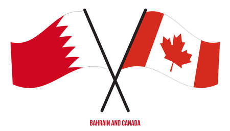 Bahrain and Canada Flags Crossed And Waving Flat Style. Official Proportion. Correct Colors.のイラスト素材