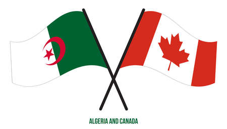 Algeria and Canada Flags Crossed And Waving Flat Style. Official Proportion. Correct Colors.のイラスト素材