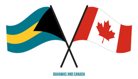 Bahamas and Canada Flags Crossed And Waving Flat Style. Official Proportion. Correct Colors.のイラスト素材