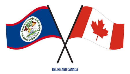Belize and Canada Flags Crossed And Waving Flat Style. Official Proportion. Correct Colors.のイラスト素材