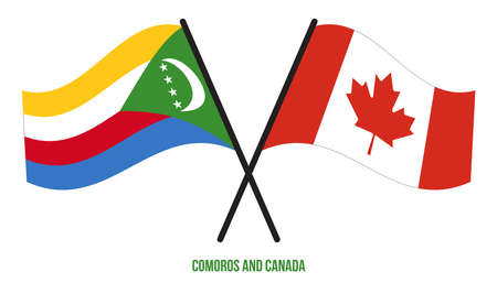 Comoros and Canada Flags Crossed And Waving Flat Style. Official Proportion. Correct Colors.のイラスト素材