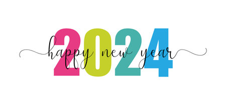 Happy New Year 2024 Design Template. Modern Design for Calendar, Invitations, Greeting Cards, Holidays Flyers or Prints.のイラスト素材