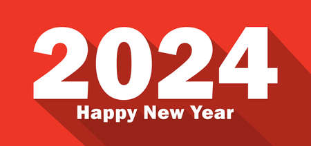 Happy New Year 2024 Long Shadow Design Template. Modern Design for Calendar, Invitations, Greeting Cards, Holidays Flyers or Prints.のイラスト素材