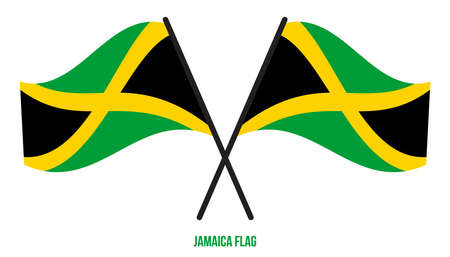 Jamaica Flag Waving Vector Illustration on White Background. Jamaica National Flag.のイラスト素材