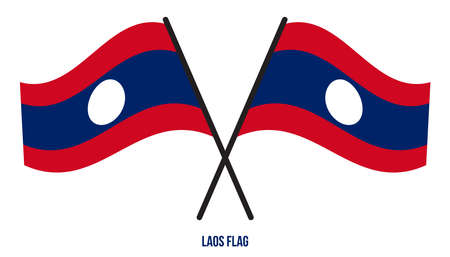 Laos Flag Waving Vector Illustration on White Background. Laos National Flag.のイラスト素材