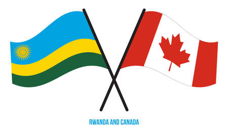 Rwanda and Canada Flags Crossed And Waving Flat Style. Official Proportion. Correct Colors.のイラスト素材
