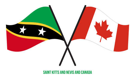 Saint Kitts & Nevis and Canada Flags Crossed And Waving Flat Style. Official Proportion.のイラスト素材