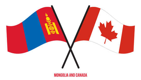 Mongolia and Canada Flags Crossed And Waving Flat Style. Official Proportion. Correct Colors.のイラスト素材