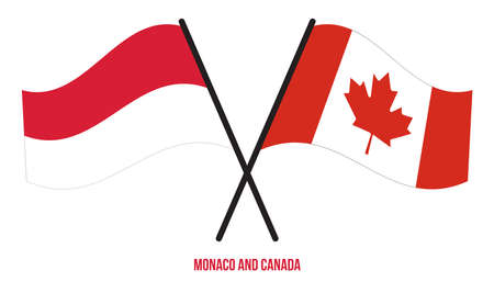 Monaco and Canada Flags Crossed And Waving Flat Style. Official Proportion. Correct Colors.のイラスト素材