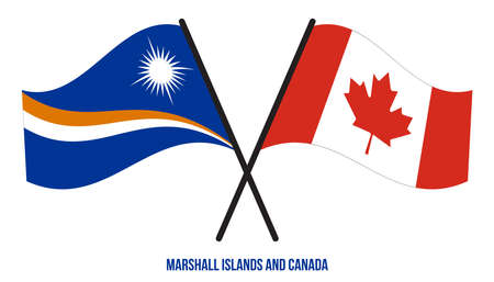 Marshall Islands and Canada Flags Crossed & Waving Flat Style. Official Proportion. Correct Colors.のイラスト素材