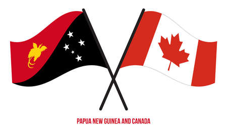 Papua New Guinea and Canada Flags Crossed & Waving Flat Style. Official Proportion. Correct Colors.のイラスト素材