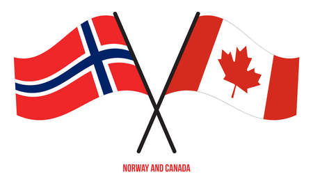 Norway and Canada Flags Crossed And Waving Flat Style. Official Proportion. Correct Colors.のイラスト素材