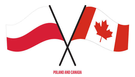 Poland and Canada Flags Crossed And Waving Flat Style. Official Proportion. Correct Colors.のイラスト素材