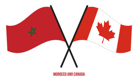 Morocco and Canada Flags Crossed And Waving Flat Style. Official Proportion. Correct Colors.のイラスト素材
