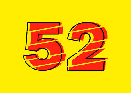 Glitch Modern Red 52 Number Design Vector Illustration. Numeral Vector Trendy Flat Line Style. Vector Elements Illustration Template for Web Design or Greeting Card.のイラスト素材