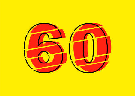 Glitch Modern Red 60 Number Design Vector Illustration. Numeral Vector Trendy Flat Line Style. Vector Elements Illustration Template for Web Design or Greeting Card.のイラスト素材