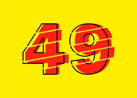 Glitch Modern Red 49 Number Design Vector Illustration. Numeral Vector Trendy Flat Line Style. Vector Elements Illustration Template for Web Design or Greeting Card.のイラスト素材