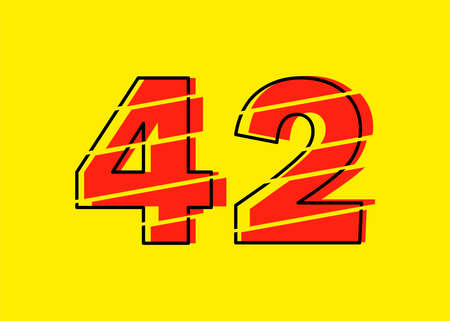 Glitch Modern Red 42 Number Design Vector Illustration. Numeral Vector Trendy Flat Line Style. Vector Elements Illustration Template for Web Design or Greeting Card.のイラスト素材