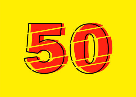 Glitch Modern Red 50 Number Design Vector Illustration. Numeral Vector Trendy Flat Line Style. Vector Elements Illustration Template for Web Design or Greeting Card.のイラスト素材
