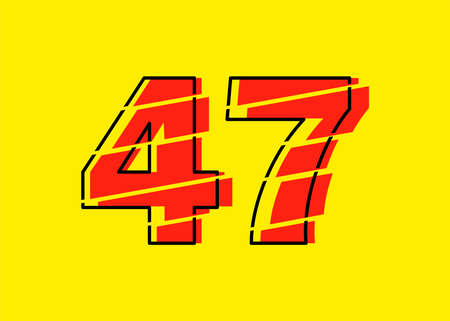 Glitch Modern Red 47 Number Design Vector Illustration. Numeral Vector Trendy Flat Line Style. Vector Elements Illustration Template for Web Design or Greeting Card.のイラスト素材