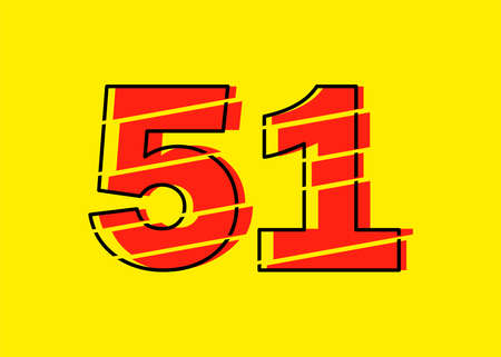 Glitch Modern Red 51 Number Design Vector Illustration. Numeral Vector Trendy Flat Line Style. Vector Elements Illustration Template for Web Design or Greeting Card.のイラスト素材