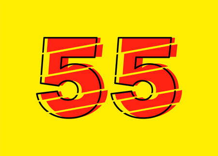 Glitch Modern Red 55 Number Design Vector Illustration. Numeral Vector Trendy Flat Line Style. Vector Elements Illustration Template for Web Design or Greeting Card.のイラスト素材