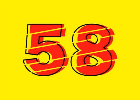 Glitch Modern Red 58 Number Design Vector Illustration. Numeral Vector Trendy Flat Line Style. Vector Elements Illustration Template for Web Design or Greeting Card.のイラスト素材
