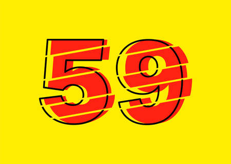 Glitch Modern Red 59 Number Design Vector Illustration. Numeral Vector Trendy Flat Line Style. Vector Elements Illustration Template for Web Design or Greeting Card.のイラスト素材