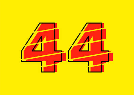 Glitch Modern Red 44 Number Design Vector Illustration. Numeral Vector Trendy Flat Line Style. Vector Elements Illustration Template for Web Design or Greeting Card.のイラスト素材