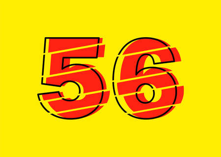 Glitch Modern Red 56 Number Design Vector Illustration. Numeral Vector Trendy Flat Line Style. Vector Elements Illustration Template for Web Design or Greeting Card.のイラスト素材