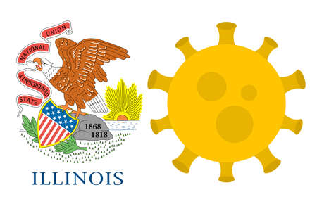 Flag of Illinois State With Outbreak Viruses Background of USA State flag. Novel Coronavirus Disease COVID-19. Coronavirus Infection And The Epidemic In America. USA Lockdown.のイラスト素材