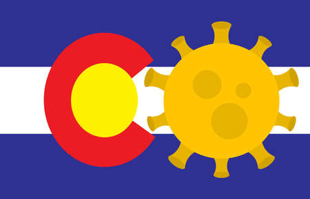 Flag of Colorado State With Outbreak Viruses Background of USA State flag. Novel Coronavirus Disease COVID-19. Coronavirus Infection And The Epidemic In America. USA Lockdown.のイラスト素材