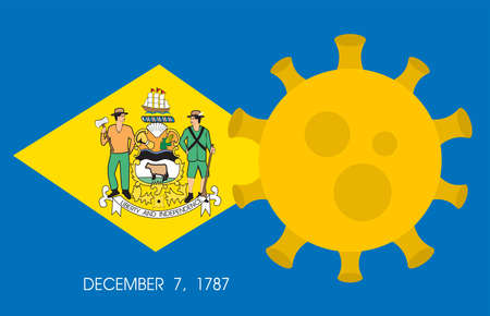 Flag of Delaware State With Outbreak Viruses Background of USA State flag. Novel Coronavirus Disease COVID-19. Coronavirus Infection And The Epidemic In America. USA Lockdown.のイラスト素材