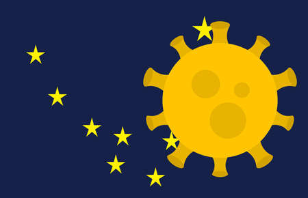 Flag of Alaska State With Outbreak Viruses Background of USA State flag. Novel Coronavirus Disease COVID-19. Coronavirus Infection And The Epidemic In America. USA Lockdown.のイラスト素材