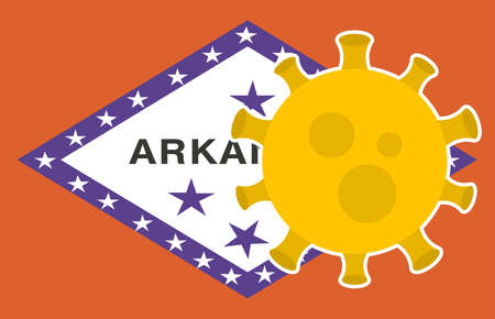 Flag of Arkansas State With Outbreak Viruses Background of USA State flag. Novel Coronavirus Disease COVID-19. Coronavirus Infection And The Epidemic In America. USA Lockdown.のイラスト素材
