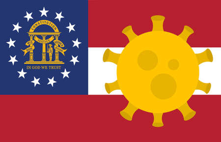 Flag of Georgia State With Outbreak Viruses Background of USA State flag. Novel Coronavirus Disease COVID-19. Coronavirus Infection And The Epidemic In America. USA Lockdown.のイラスト素材