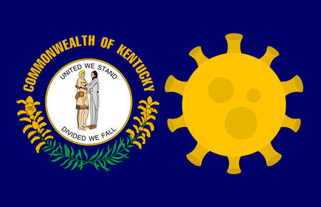 Flag of Kentucky State With Outbreak Viruses Background of USA State flag. Novel Coronavirus Disease COVID-19. Coronavirus Infection And The Epidemic In America. USA Lockdown.のイラスト素材