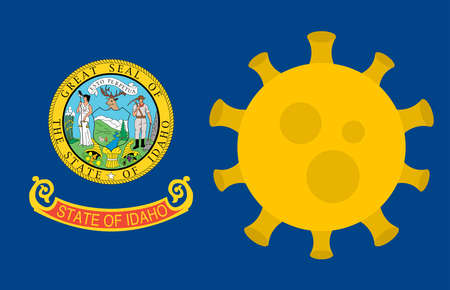 Flag of Idaho State With Outbreak Viruses Background of USA State flag. Novel Coronavirus Disease COVID-19. Coronavirus Infection And The Epidemic In America. USA Lockdown.のイラスト素材