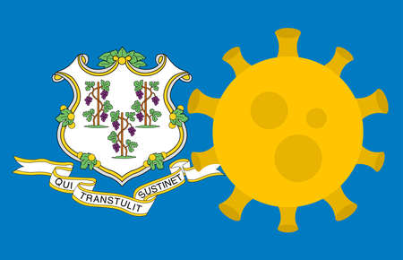Flag of Connecticut State With Outbreak Viruses Background of USA State flag. Novel Coronavirus Disease COVID-19. Coronavirus Infection And The Epidemic In America. USA Lockdown.のイラスト素材