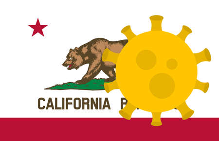 Flag of California State With Outbreak Viruses Background of USA State flag. Novel Coronavirus Disease COVID-19. Coronavirus Infection And The Epidemic In America. USA Lockdown.のイラスト素材