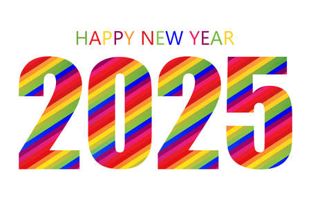 Rainbow Happy New Year 2025 Design Template. Modern Design for Calendar, Invitations, Greeting Cards, Holidays Flyers or Prints.のイラスト素材