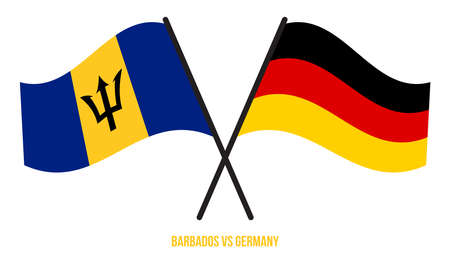 Barbados and Germany Flags Crossed And Waving Flat Style. Official Proportion. Correct Colors.のイラスト素材