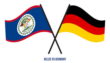 Belize and Germany Flags Crossed And Waving Flat Style. Official Proportion. Correct Colors.のイラスト素材