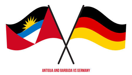 Antigua & Barbuda and Germany Flags Crossed & Waving Flat Style. Official Proportion. Correct Colors.のイラスト素材