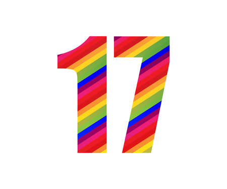 17 Number Rainbow Style Numeral Digit. Colorful Seventeen Number Vector Illustration Design Isolated on White Background.のイラスト素材