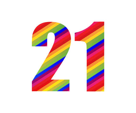 21 Number Rainbow Style Numeral Digit. Colorful Twenty One Number Vector Illustration Design Isolated on White Background.のイラスト素材